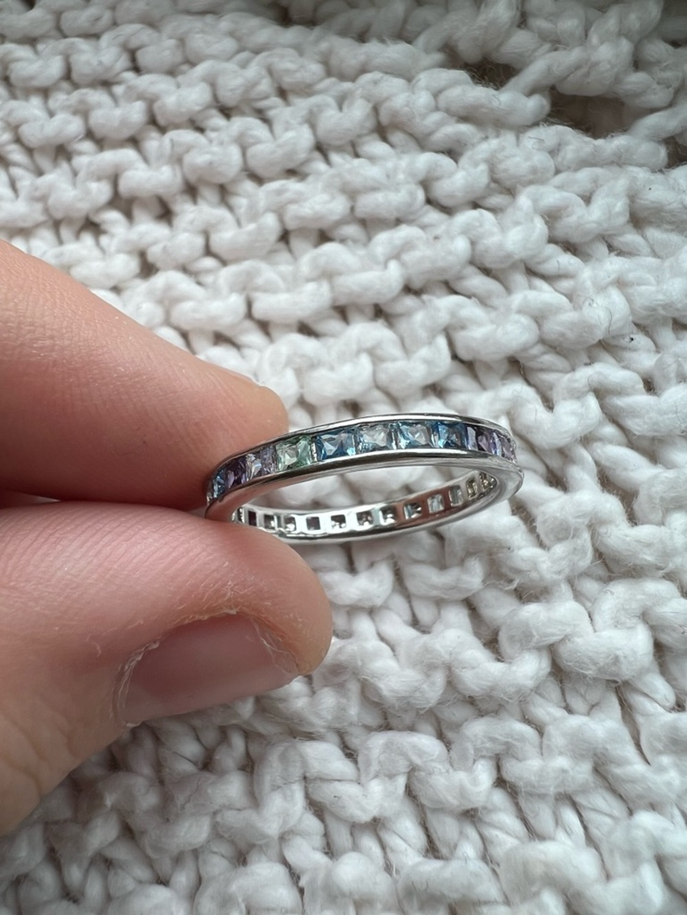 Multicolor Eternity Band - Rainbow CZ Accent rhodium plated - Bomb Party - SZ 7 - Picture 4 of 7